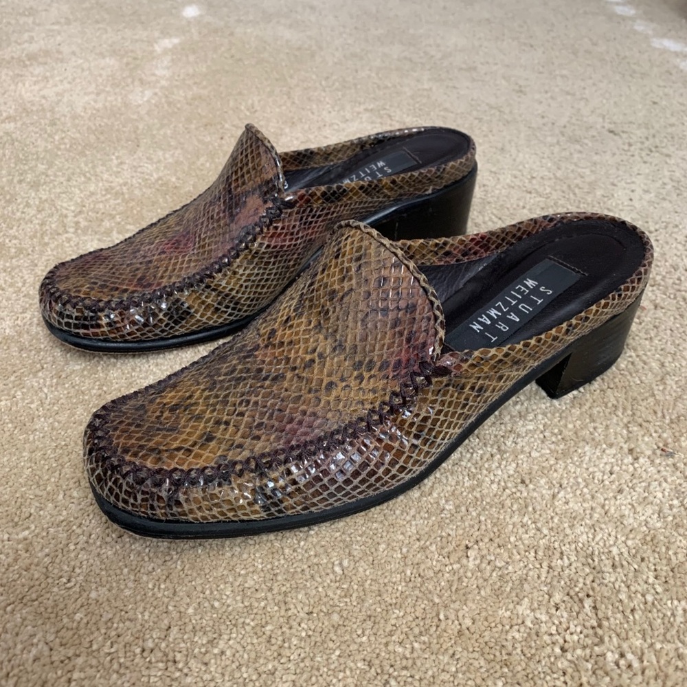 Stuart Weitzman Snakeskin Mules